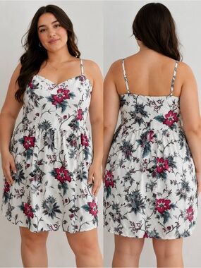 LOFT White Sundress with Fuchsia Floral Print Sz 10